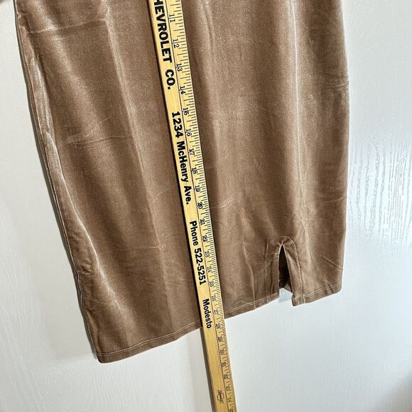Y2k 90s Inspired Women Midi Dress Tan Velvet Front Slit Oak + Meadow *NWT Size M - Picture 11 of 11